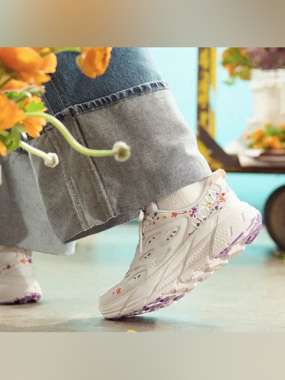$170 Hoka Clifton L 'Vibrant Bloom' Sneakers - Women’s 9 - Nimbus Cloud Grey